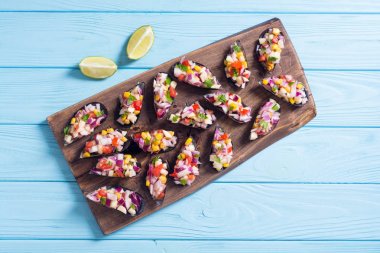 Midye ile geleneksel Peru gıda arka planı