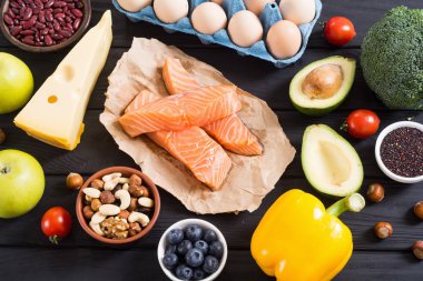 Keto diyeti. Sağlıklı arka plan . 