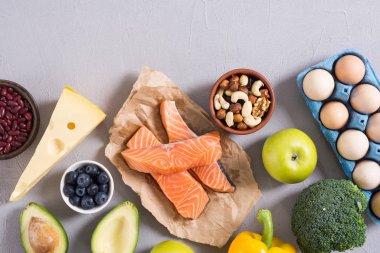 Keto diyeti. Sağlıklı arka plan . 