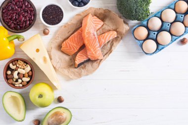 Keto diyeti. Sağlıklı arka plan . 