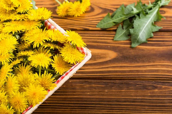 Korb mit gelber Löwenzahnblüte — Stockfoto