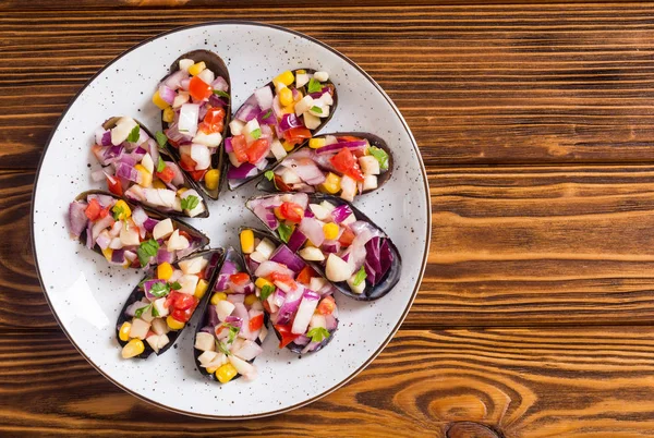 Midye ile geleneksel Peru gıda arka planı