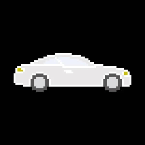 Pixel Car Fondo Negro Icono Píxel — Vector de stock