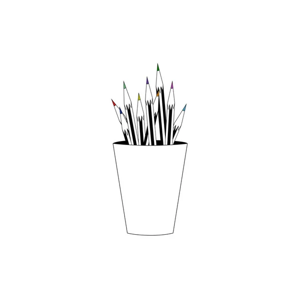 风格五颜六色的铅笔 杯子里的铅笔 白色背景 — 图库矢量图片