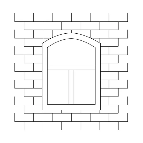 Białym Tle Okna Mur Cegły Ikony Czarno Białe — Wektor stockowy