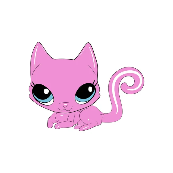 Kočka Vektorové Ilustrace Roztomilý Kreslený Zvíře Velkýma Očima — Stockový vektor