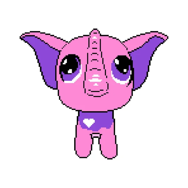 Elefante Pixel Belos Desenhos Animados Elefante Rosa Com Olhos Grandes —  Vetores de Stock