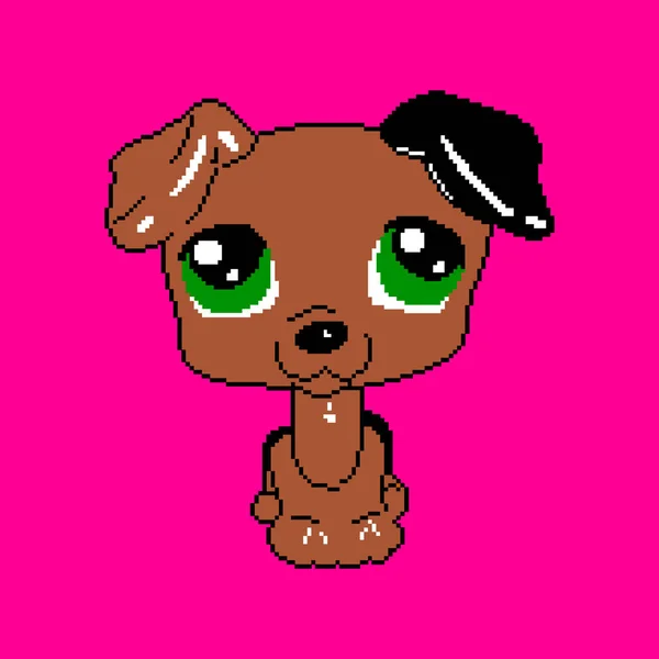 Pixel Hond Cartoon Mooie Pup Met Grote Ogen — Stockvector