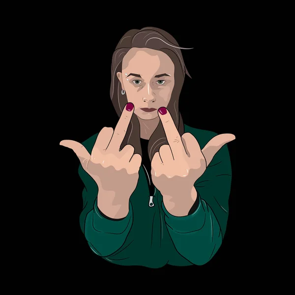 Beautiful Girl Shows Middle Finger Fuck You Symbol Vector Royalty Free Stock Vectors