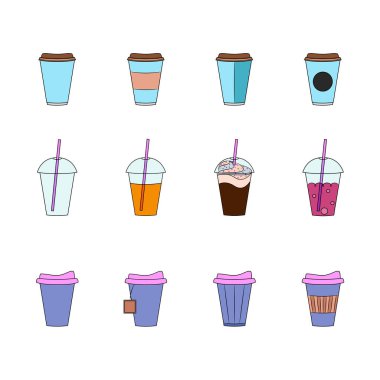 Kahve fincanı kümesi. Karton kahve Kupası mockup. Cafe menü veya kahve dükkanı için tasarım öğeleri.