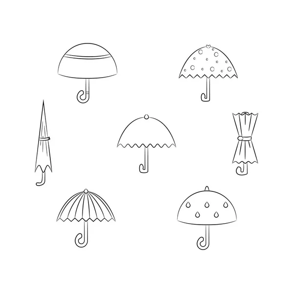 黑色和白色伞图标 伞图标的向量集 白色背景 — 图库矢量图片