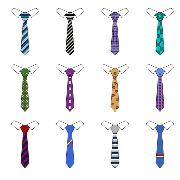Set Different Ties Isolated White Background Colored Vector Tie Icon — Stock Vector