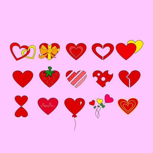 愛のシンボル 心のセットです ピンクの背景のベクトル図 — ストックベクタ