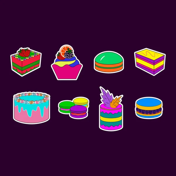 Set Pegatina Con Pasteles Panadería Postres — Vector de stock