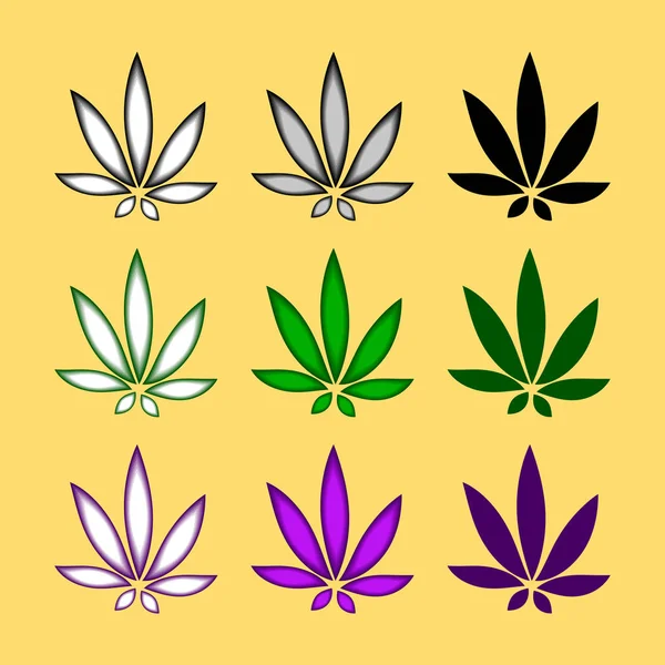 Uppsättning Marijuana Eller Cannabis Ikon Växt Blad Vektor Illustration — Stock vektor