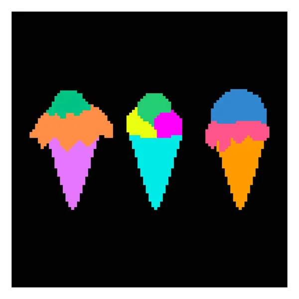 Piksel Dondurma Koleksiyonu Renkli Dondurma Vektör Illüstrasyon Seti Piksel Simgesi — Stok Vektör