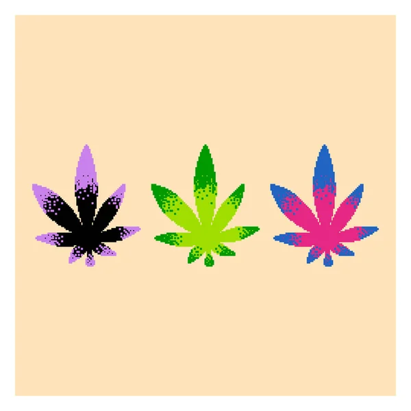 Pixel Berwarna Ganja Atau Ikon Ganja Ilustrasi Vektor Daun Cannabis - Stok Vektor