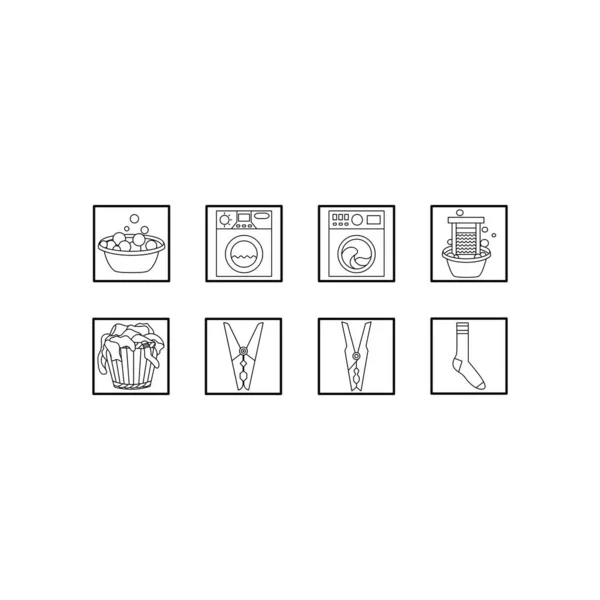 Laundry Icon Set Black White Vector Line Icons — Stock Vector