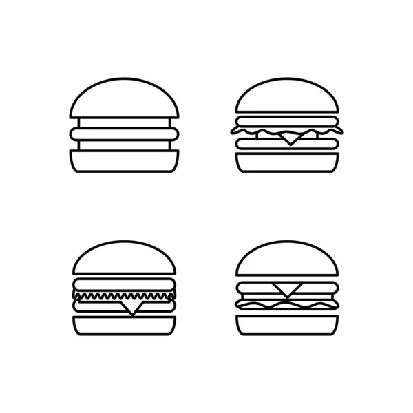 Fast Food Seti Siyah Beyaz Burger Simgesi — Stok Vektör