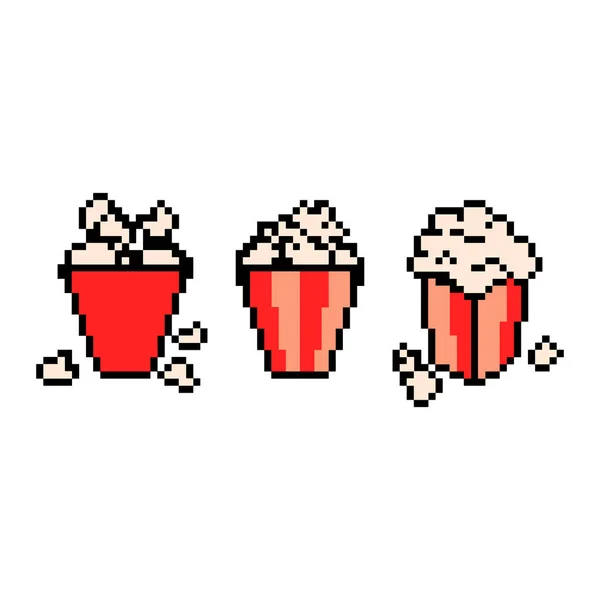 Icône Pixel Ensemble Icônes Pop Corn Maïs Sucré Salé Fast — Image vectorielle