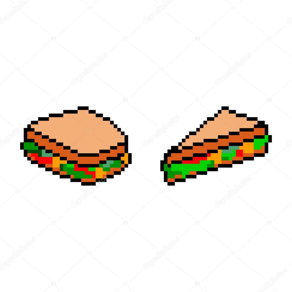 Pixel icon. Sandwich icon set. Fast food logo. White background.