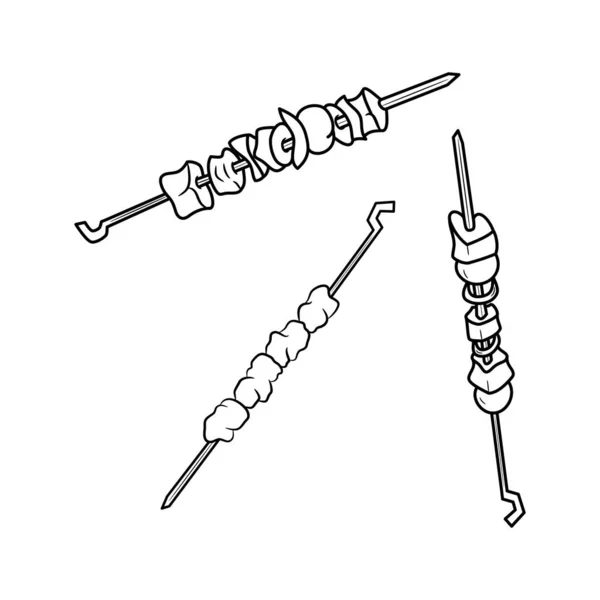 Черно Белая Линия Барбекю Иконка Набор Знак Шашлыка Логотип — стоковый вектор