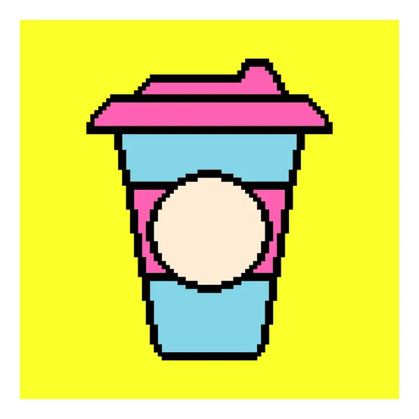 Pixel Kopje Koffie Gaan Mok Pictogram Vector Illustratie Logo — Stockvector