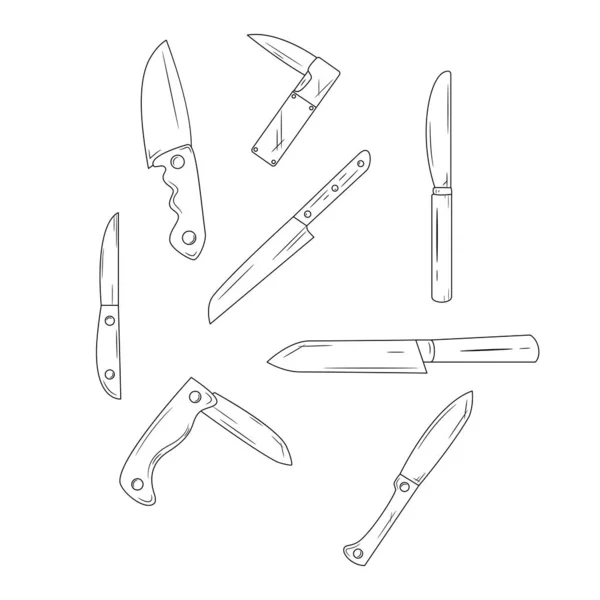 Набор Ножей Черно Белые Простые Иконки Векторная Иллюстрация — стоковый вектор