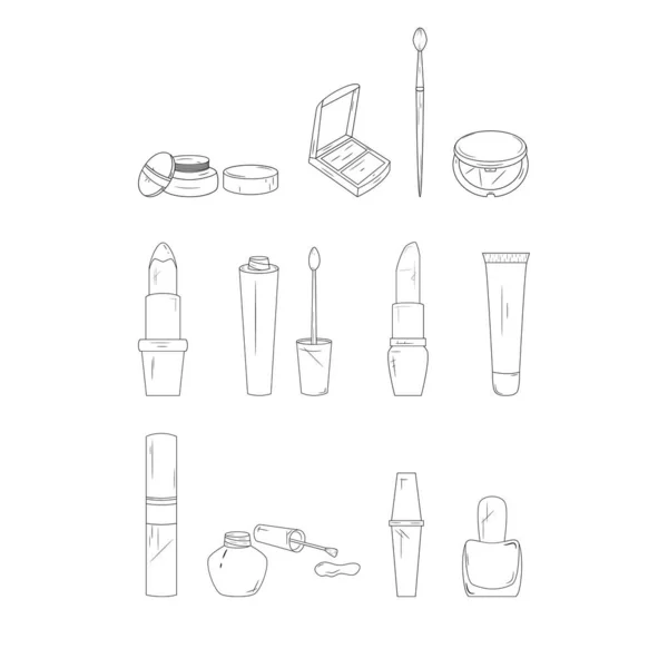 化妆线图标 简单的化妆品套装 白色背景上的矢量插图 — 图库矢量图片