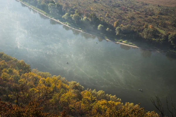 Autumn Landscape Aerial View Autumn Colored Forest Foreground River Covered — Stock Photo, Image