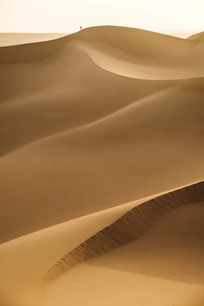 Vastas extensiones de desierto y una pequeña figura de un hombre en el distante — Foto de Stock