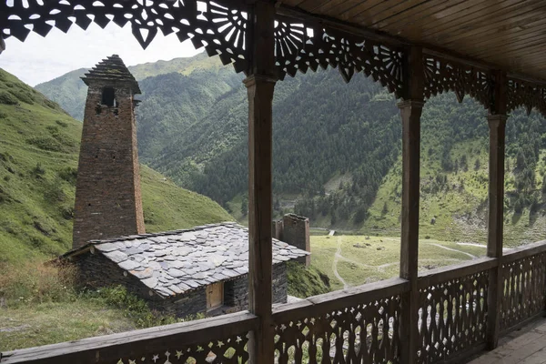 Arquitetura de madeira e pedra de Tusheti — Fotografia de Stock