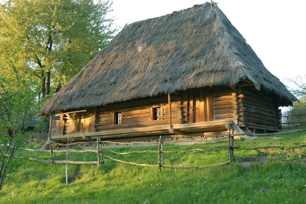 Wooden thatched-roof house — Stock Photo, Image