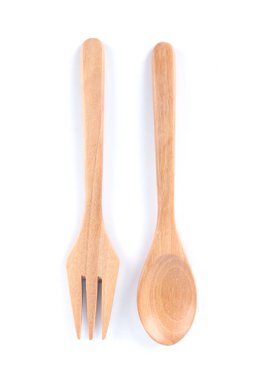 Tahta kaşık beyaz arka plan üzerinde izole üstten görünüm