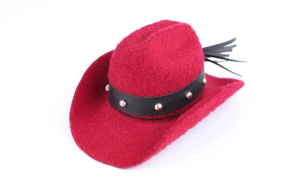 Bellissimo Cappello Cowboy Panno Rosso Isolato Sfondo Bianco — Foto Stock