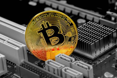 Devre kartını bitcoin ve mikroçiplerle kapat. Bitcoin, Elektronik para birimi internet finansmanıdır