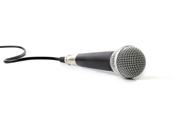Zwarte Microfoon Geïsoleerd Witte Achtergrond — Stockfoto