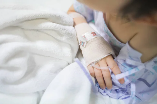 Sick Child Receiving Saline Solution Hospital — Stock Photo, Image