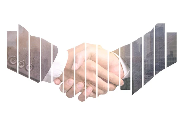 Business Partnership Successful Concept Double Explosure Business Man Handshake Abstract —  Fotos de Stock