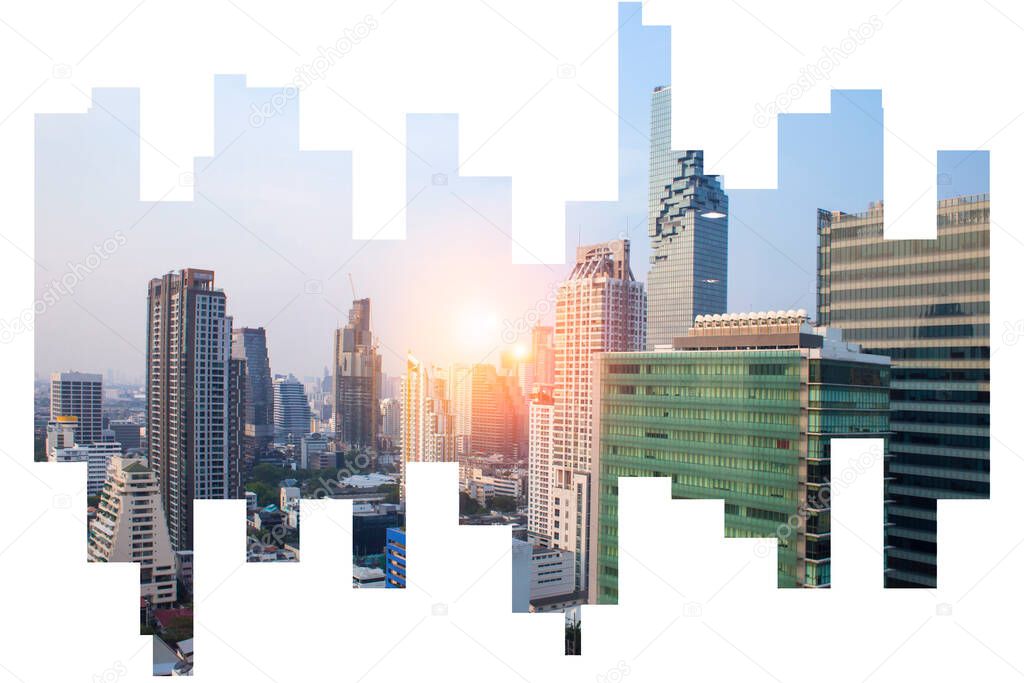The modern building of Asia Business financial district and commercial in bangkok thailandon on Abstract city view Backgorund