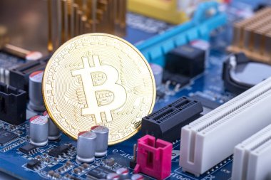 Devre kartını bitcoin ve mikroçiplerle kapat. Bitcoin, Elektronik para birimi internet finansmanıdır