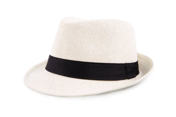 Λευκό Ψάθινο Καπέλο Fasion Για Τον Άνθρωπο Απομονωμένο Λευκό Φόντο — Φωτογραφία Αρχείου