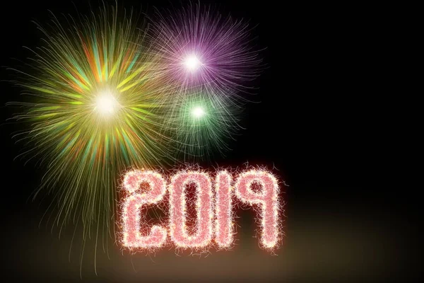 2019 Πρωτοχρονιά Πυροτεχνήματα Αντίγραφο Χώρου Φόντο Φωτογραφία Αρχείου