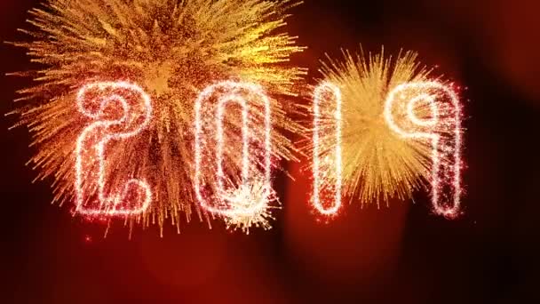 Sprankelende Gouden 2019 New Years Eve Feest Fireworks Animatie — Stockvideo