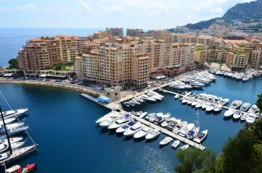 Panoramik Marina ve yat ile denizin Monaco,France.Aerial görünümünde Fontvieille 