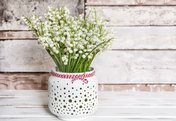 Lily Valley Boeket Vaas Lente Bloemen Achtergrond — Stockfoto