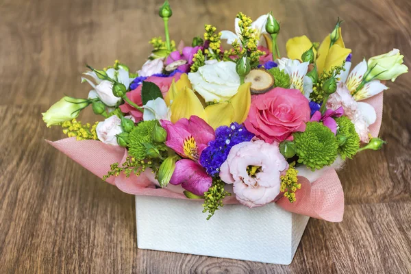 Flower Box of Colorful Roses,Freesia and Greenery