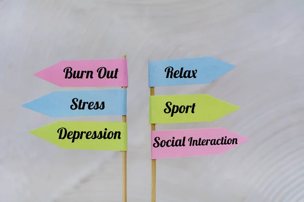 Burnout Syndrome Concept Arrows Mental Health Solutions — стоковое фото