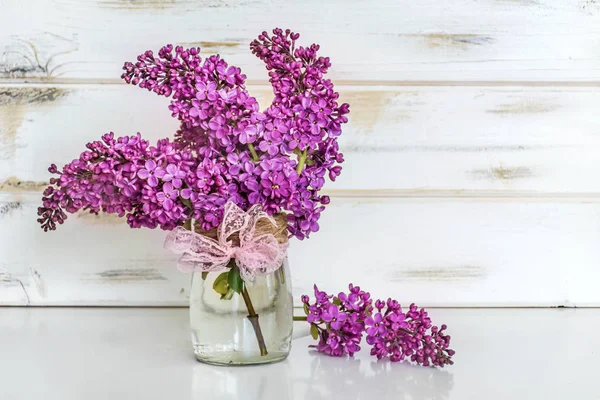 Boeket Paars Lila Een Houten Background Spring Achtergrond — Stockfoto