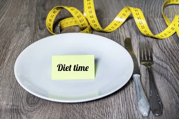 Pérdida Peso Concepto Dieta Con Placa Vacía Con Cinta Métrica —  Fotos de Stock